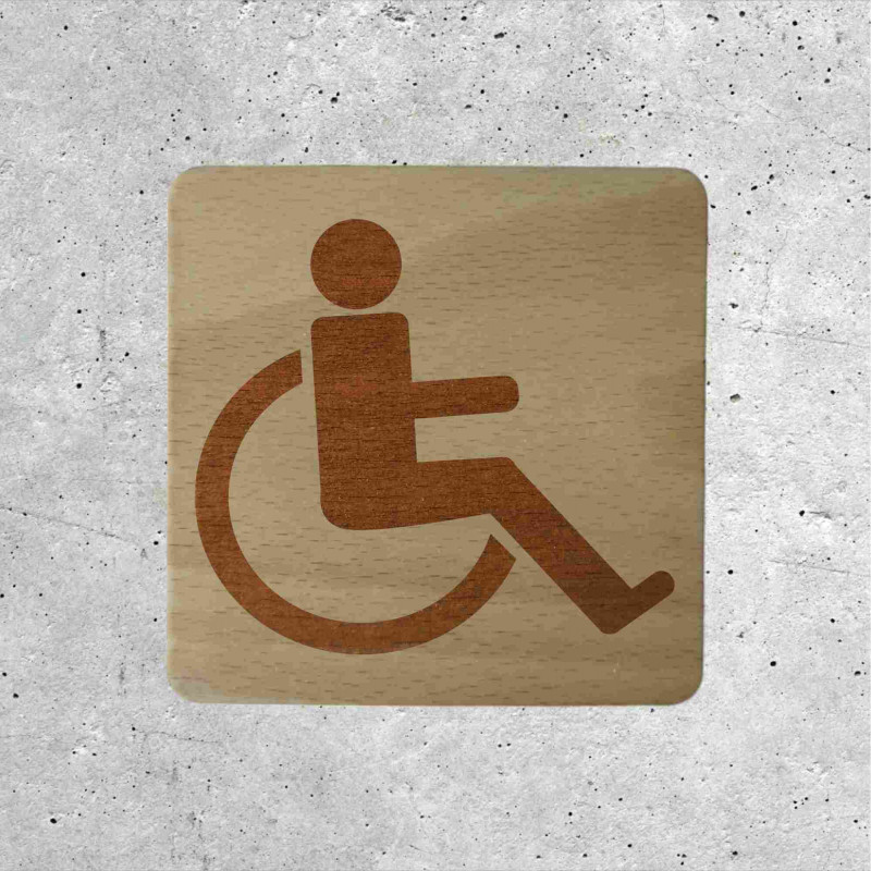 Plaque de porte en bois PMR toilettes handicapés