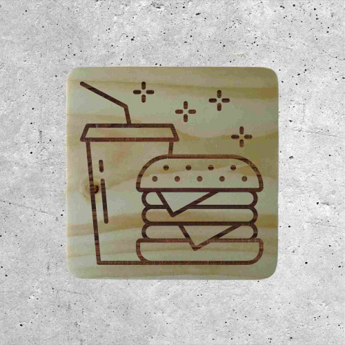 Signalétique en Bois Fast Food - Icône Burger et Soda 