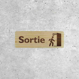 Panneau de sortie en bois avec pictogramme de porte