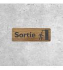 Panneau de sortie en bois avec pictogramme de porte