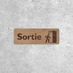 Panneau de sortie en bois avec pictogramme de porte