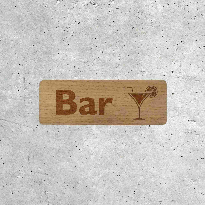 Panneau en Bois Bar - Signalétique avec Verre de Cocktail