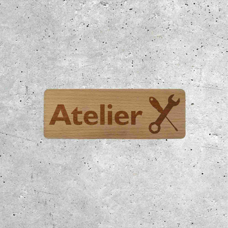 Signalétique en Bois Atelier avec Symbole Outils